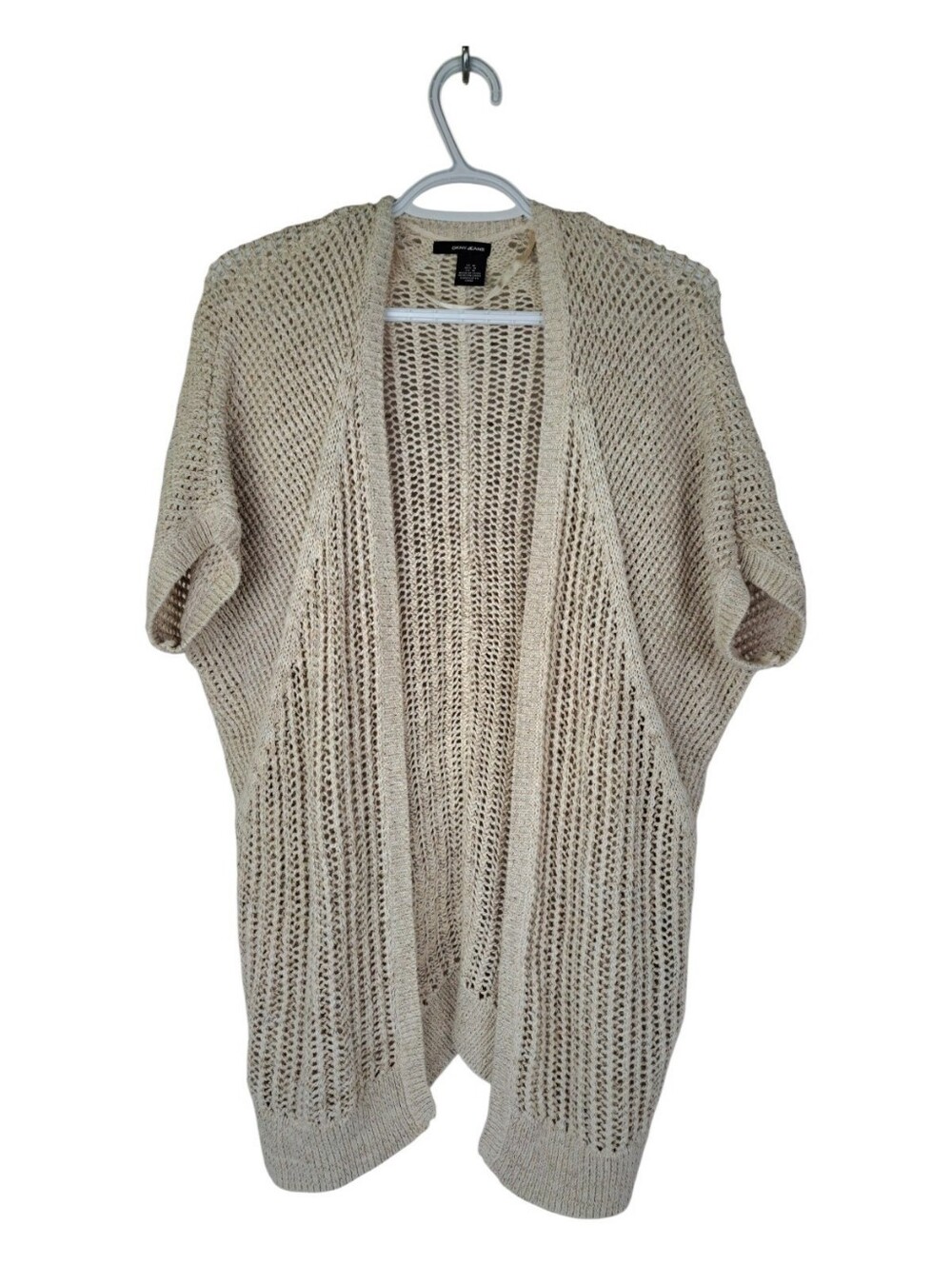 DKNY Jeans Beige Open Knit Crochet Cardigan Sweater